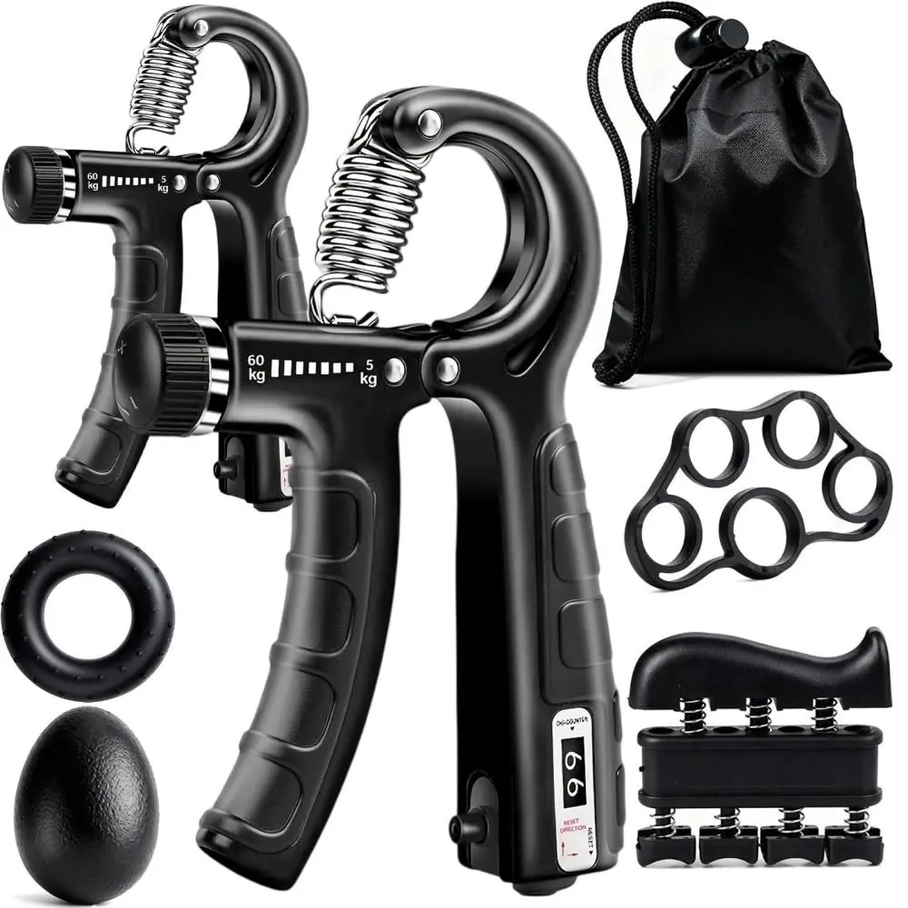 2 Pcs Digital Counter Trackable Hand Gripper Trainers, Lightweight Compact Design for Travel & At-Home Workouts, with 4 Accessories