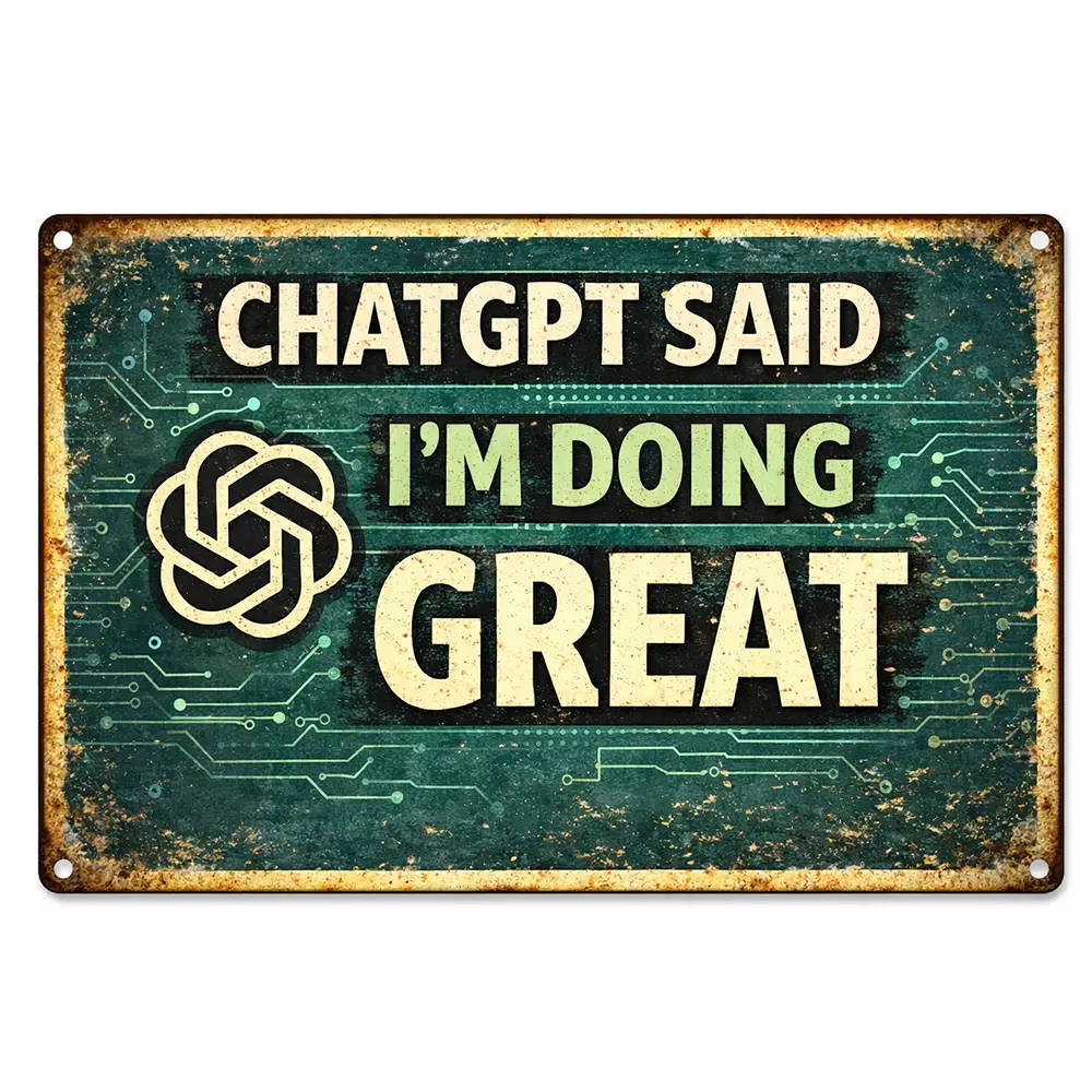 8×2 In Vintage Industrial Tin Sign, ChatGPT "I'm Doing Great" Sarcastic Wall Decor, Home Office Decoration, Vintage Plaque Decoration, Weatherproof Tech Gift for Programmers, Studio Wall Trim