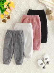 【 4-piece Set 】 Baby Girl Birthday Gift, Girls' Clothing, Baby Girl's Cute and Versatile Winter Casual Hairy Pants, Baby's Comfortable, Soft and Warm Long Single Pants 4-piece Set, Girls' Pants, Suitable for Outing and Playing, Girls' Clothing