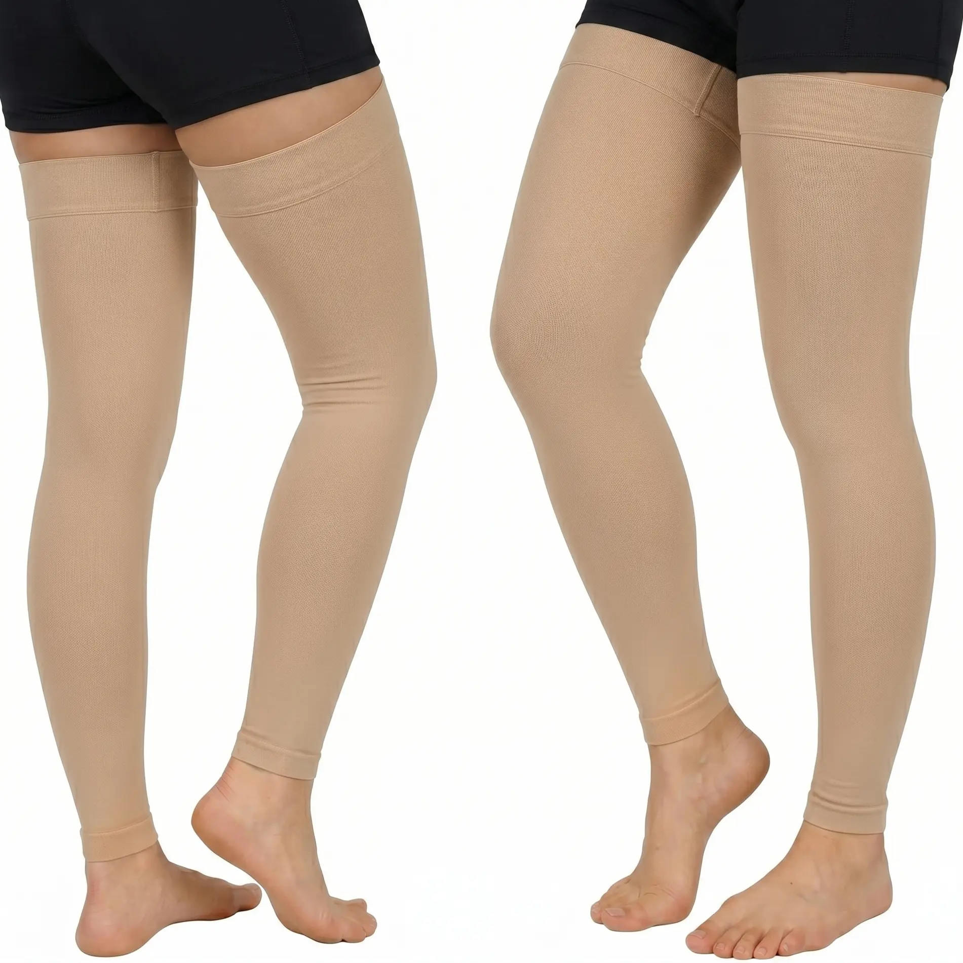 2 Pairs Thigh High Compression Stockings (20-30 mmHg) for Adults, Open Toe Nylon Support with Silicone Band for Varicose Veins, Swelling & Running