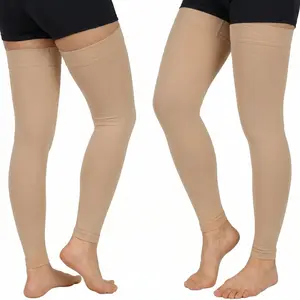 [2 Pairs] 20-30 mmHg Thigh High Compression Sleeves for Men & Women, Open Toe Medical Support Stockings with Silicone Band for Varicose Veins, Edema, Swelling, Running, Daily Wear