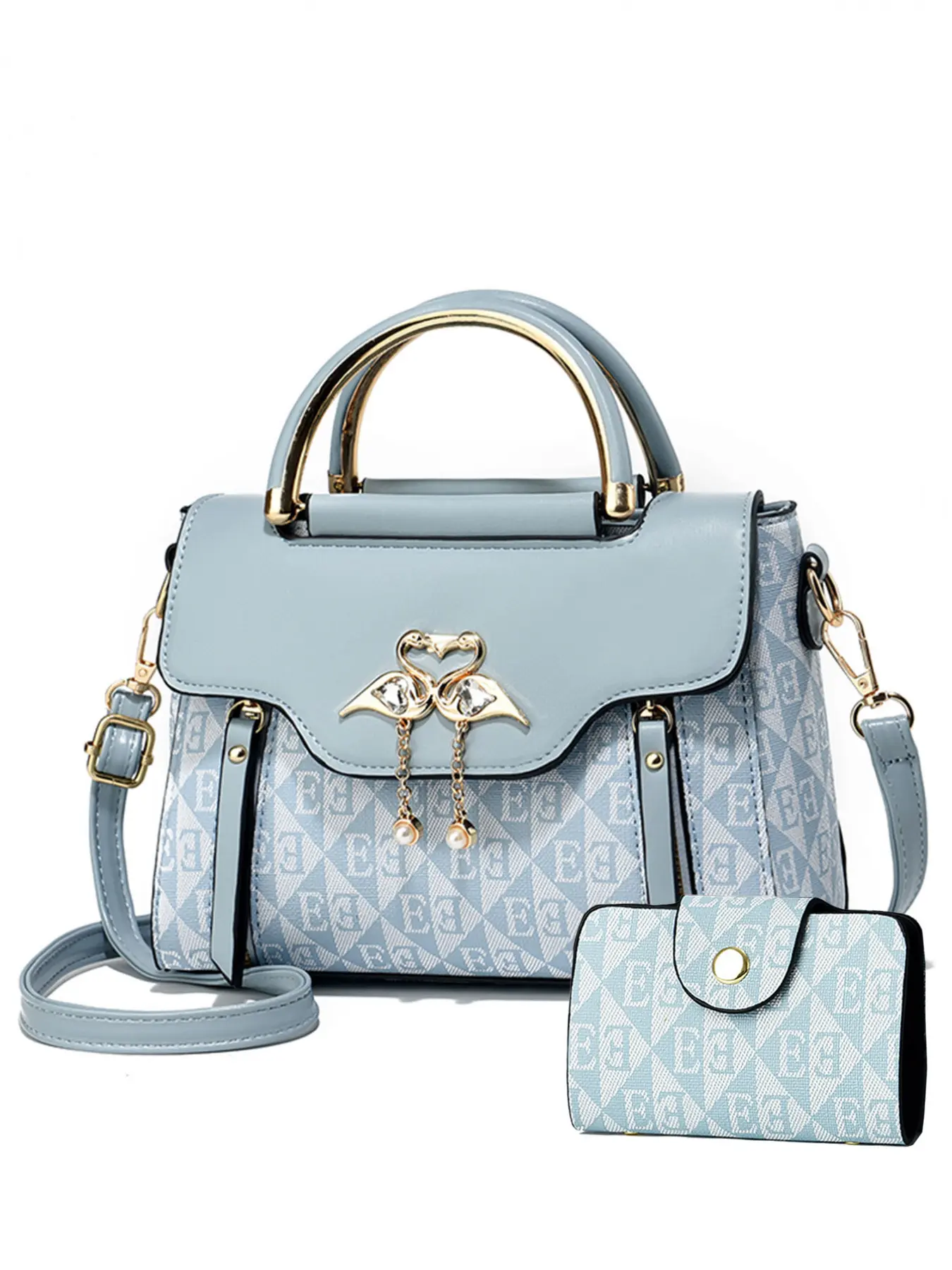 Women's Trendy Two-Piece Shoulder Bag Set, Embellished Shoulder Bag, Printed Versatile Handbag, Large Capacity Shopping Outing Bag, Crossbody Bag for Daily Use, Casual Shoulder Bag, Versatile Shoulder Bags