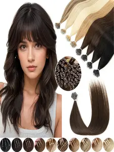 Real Human Hair Nano Ring Hair Extensions, Per Strand Nano Rings Micro Links, Pre-Bonded, 50pcs, Straight and Natural Hair