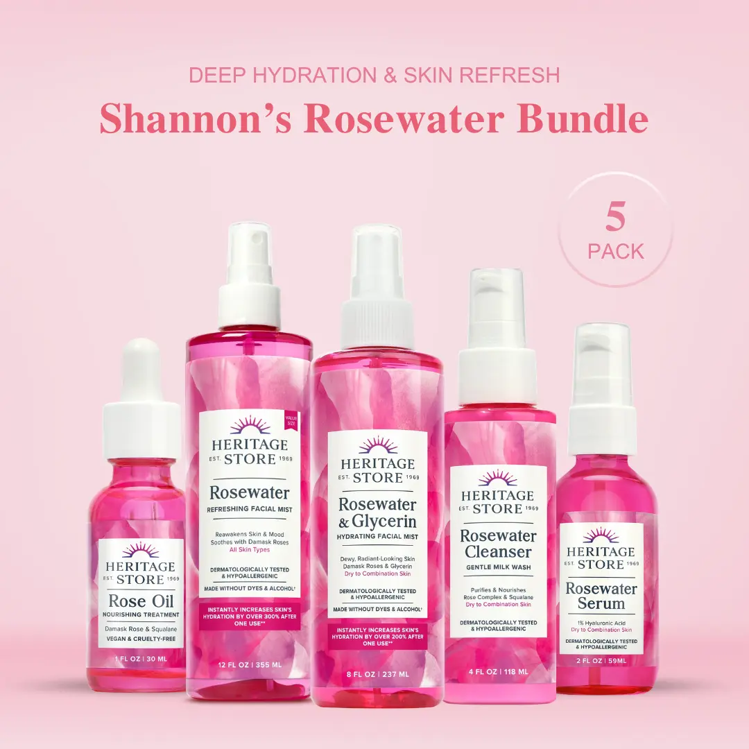 Shannon's Rosewater Bundle - Rosewater Mist, Rose Water and Glycerin, ⁠Rosewater Cleanser, ⁠Rosewater Serum and Rose Oil