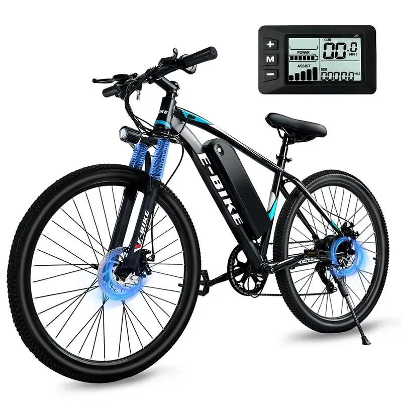 26 Inch Electric Bike, Peak 1500W Motor E-Bike, 28MPH Top Speed, 50-mile range Commuter-style Electric Bicycle, 576Wh battery, 7-speed shifting Front suspension Electric Mountain Bike