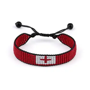 Tonga Flag Bracelet: Adjustable, Handmade, Unisex Boho Style Beaded Bracelet
