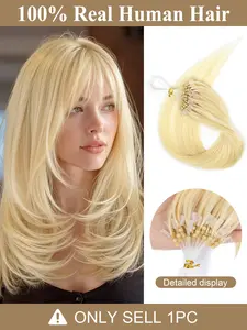 #613 Micro Loop Hair Extensions 50 Strands Micro Beads Hair Extensions, Nano Ring Links Human Hair, 13 Colors, Natural Straight, 12-22 Inch, Adds Volume & Length  30G