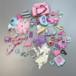 40 Pcs Miniature Accessories Set for Mini Toy Pets – Shoes,Hangers, dressing table,comb, food, skirts, collar, necklace, Jacket etc for Shorthair Cat, Collie, Dachshund, Cocker Spaniel & Cow Figures