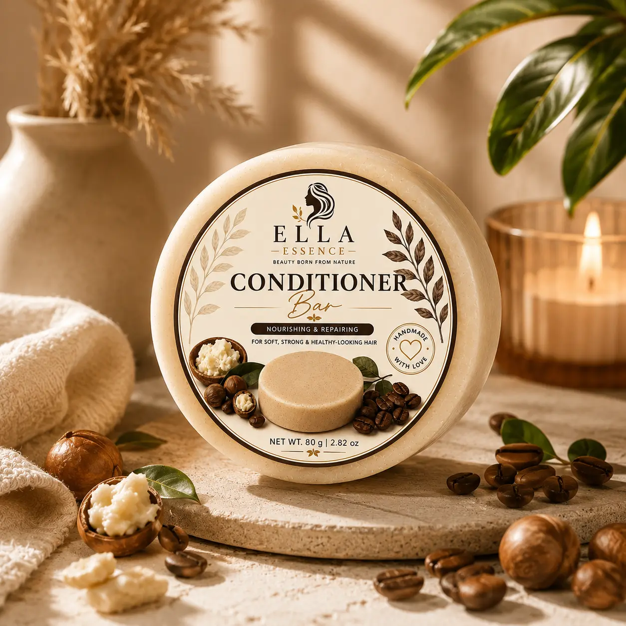 Nourishing & Repairing Haircare Solid Conditioner Bar - Shea Butter, Coffee Oleate, Vitamin E - For Soft, Smooth, Manageable Hair