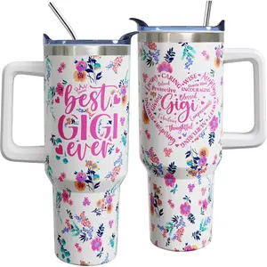 Gigi Mothers Day Gifts for Grandma from Grandkids, 40 oz Best Gigi Ever Cup Tumbler with Handle Lid and Straw Mug Steel