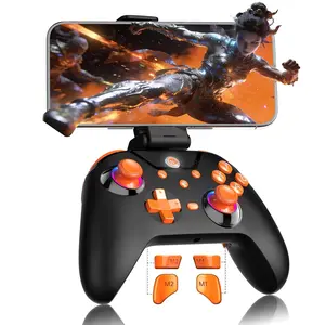 Gaming Controller, PC Controller for PC//P3/iOS/Android with 4 Programing Buttons, Hall Effect Trigger, RGB Lighting,1000mAh , Turbo,  Vibration, Screenshot, Black+ Orange