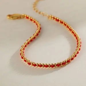 Boho Red String Bracelet - Lucky Gold Bead Rope Gift for Women, Handcrafted Minimalist Design, Adjustable Lobster Clasp, Perfect for Daily Wear & Special Occasions