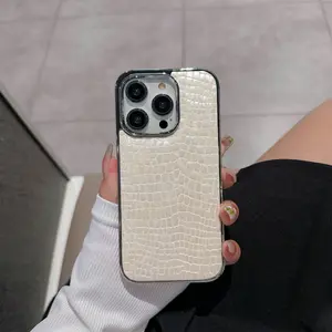 Suitable for iPhone15promax shell high-grade sense electroplating crocodile pattern iPhone14 mobile phone shell 17 personality 17promax creative 16/15pro all-inclusive anti-fall protective cover hard shell 1 Pack
