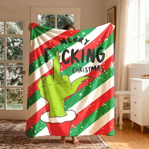 Christmas Grinch Gesture Flannel Blanket, Large Size, Soft Lightweight Warm, Perfect for Bed Sofa Office Camping Travel, Winter Gift