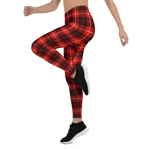 Classic Red Tartan Women's Leggings, Yoga Pants, High Waist Hunting Tights, Women's Outdoor Fitness Outfit