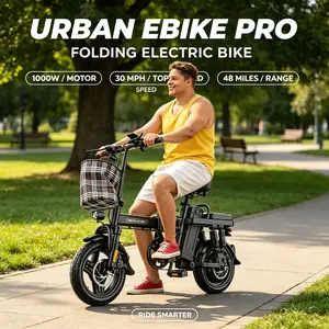 SOCLING Z1 Foldable Electric Bike - 1000W Peak Motor, 48-Mi Range Lightweight Adult Commuter E-Bike with Plaid Basket & Anti-Theft Remote Key