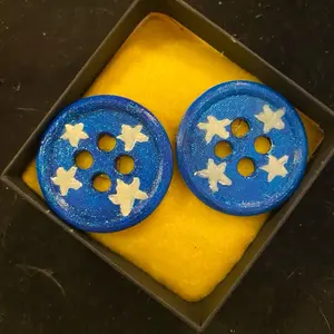 Coraline Inspired Blue Star Buttons with White Star Design for Crafting and Sewing Projects