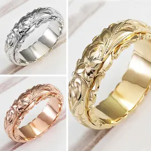 Suspended carved rose flower ring wedding anniversary gift ring for both men and women springtok