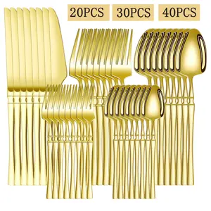 20/30/40pcs - Stainless Steel Cutlery Set, Dinner sets, Tableware sets, with Slim Waist, Delicate Handle, 4/6/8 People Cutlery Including Dinner Knife, Dinner Fork, Dinner Spoon, Tea Spoon, Tea Fork, Suitable for Home, Kitchen, Restaurant, Festival