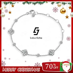 LuLuEcho 3.5ct Four Leaf Clover Cluster Adjustable Bracelet Lab-Created Moissanite Bracelet S925 Sterling Silver Moissanite Jewelry Engagement Wedding Anniversary Perfect Gifts