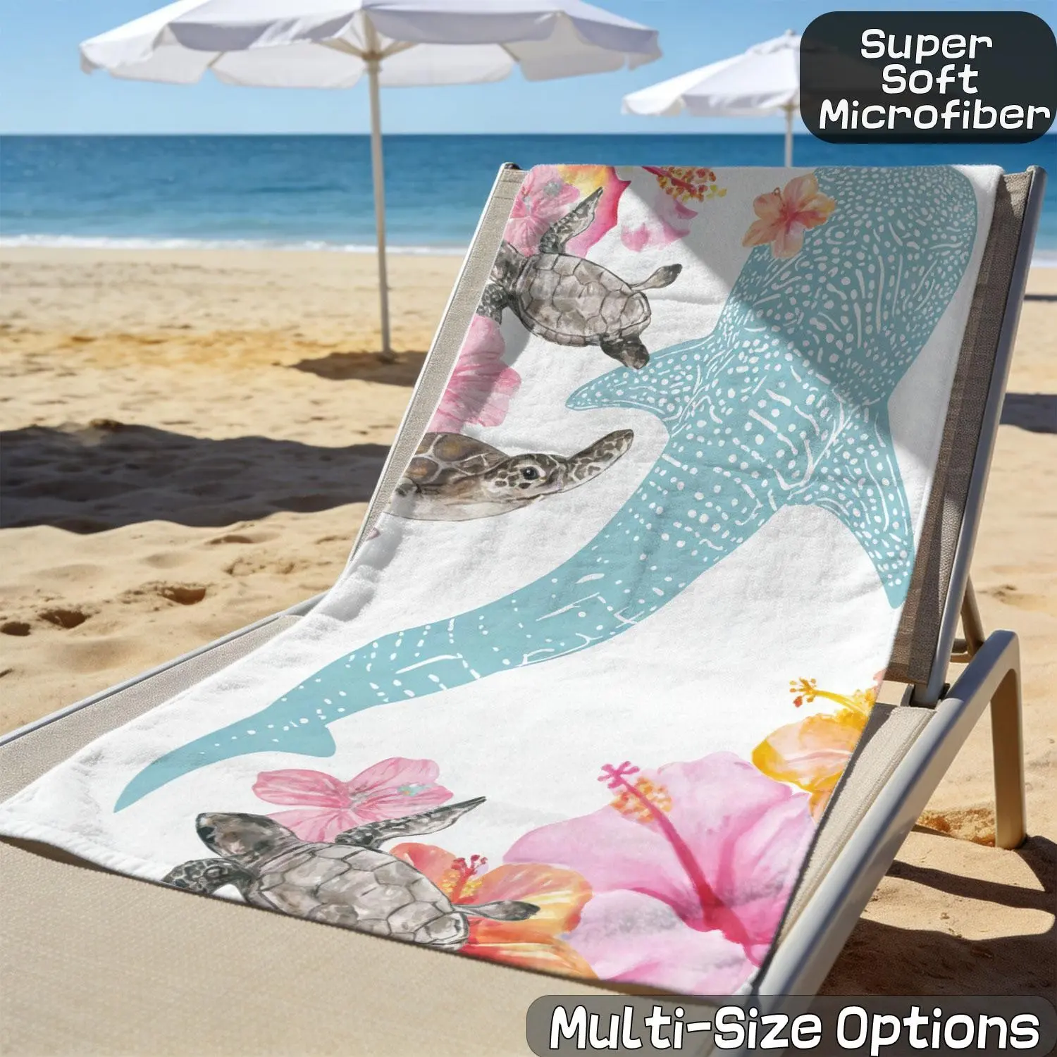 1pc Tropical Whale Shark Turtle Beach Towel, Soft Absorbent Skin-Friendly, Quick-Dry Easy Clean, Ideal for Family, Island Travel, Pool Visit, Travel Towels