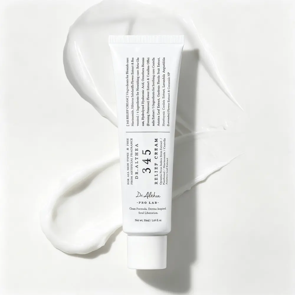 Dr.Althea 345 Relief Cream 1.69 Fl Oz - Vegan Korean Lightweight Facial Moisturizer with PDRN & Niacinamide, Acne Soothing Skin Recovery, Blemish & Redness Care, Gentle Non-Comedogenic Lotion for All Skin Types