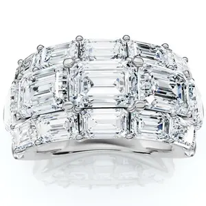9.70Ct Emerald Cut Diamond 3-Row Fashion Wide Ring Gold Lab Grown 9.70Ct Emerald Cut Diamond 3-Row Fashion Wide Ring Gold Lab Grown