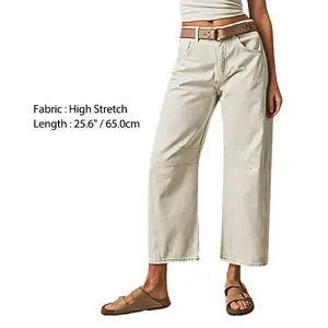 Flamingals Womenswear Solid Stitch Detail Mid Waist Crop Straight Leg Jeans Without Belt