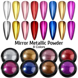 8pcs Mirror Metallic Powder Set, Golden Silvery Red Metallic Glitter & Chrome Pigment for Stunning Nail Art, Nail Tips Art, Perfect Gift for Nail Manicure Lovers
