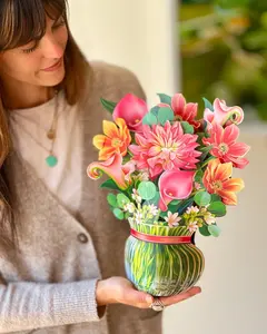 Pop Up Cards, Dear Dahlia, 12 Inch Life Sized Forever Flower Bouquet 3D Popup Greeting Card, Birthday Cards, Thank You Card, Blank Notecard & Envelope