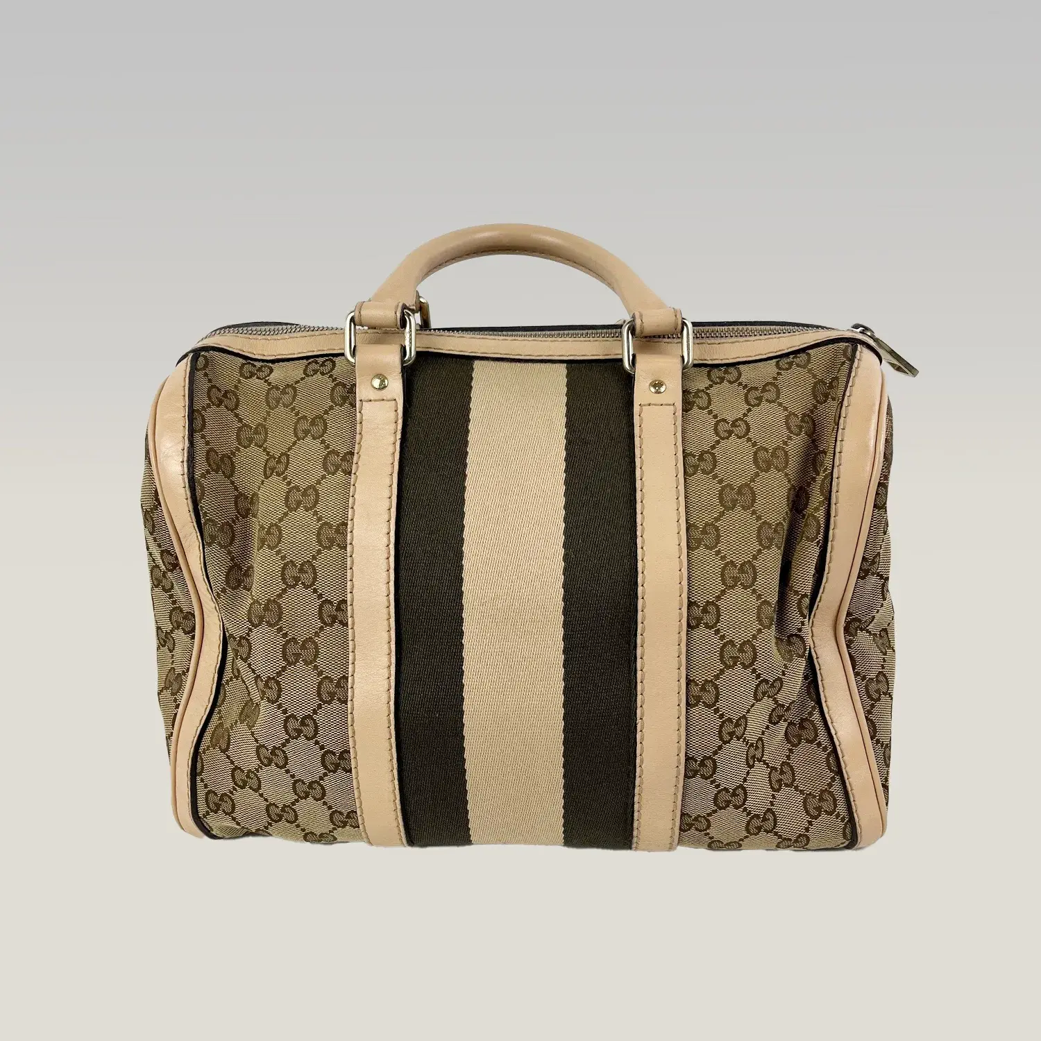 Pre-owned GUCCI Canvas Shoulder bags Monogram Vintage Web Medium Boston Z 1694