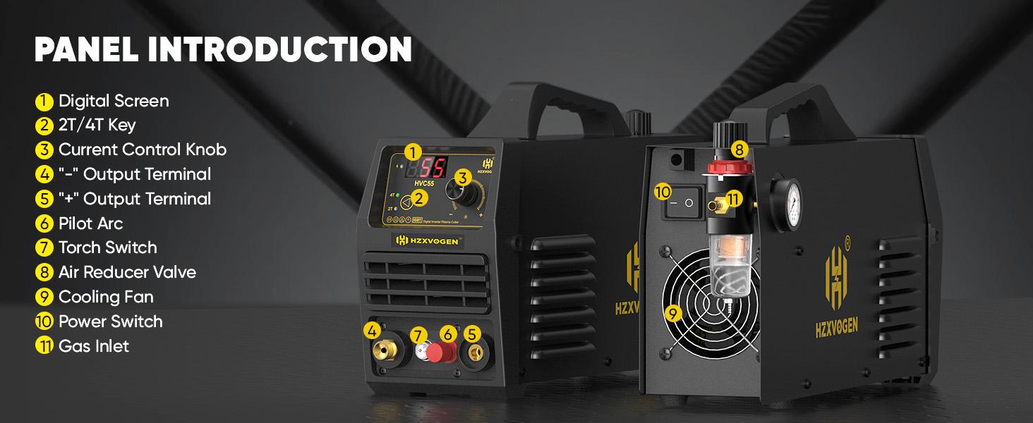 HZXVOGEN HVC55 Plasma Cutter 55A Non Touch Pilot Arc Plasma Cutters 110/220V Dual Voltage, Digital Display DC IGBT Inverter HF Air Plasma Cutting Machine, 1/2" Clean Cut 4/5" Max Cutting & 2T/4T