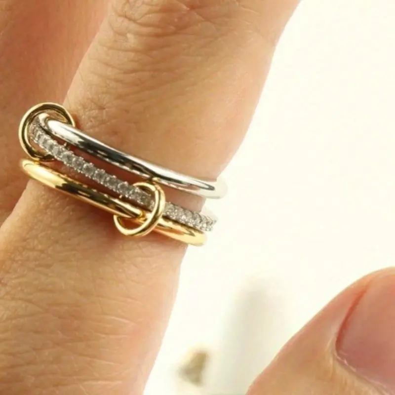 1pcs Interlocked Stackable Rings, Non Tarnish Mixed Metal Anniversary Gift for Women, Tarnish Resistant Ring