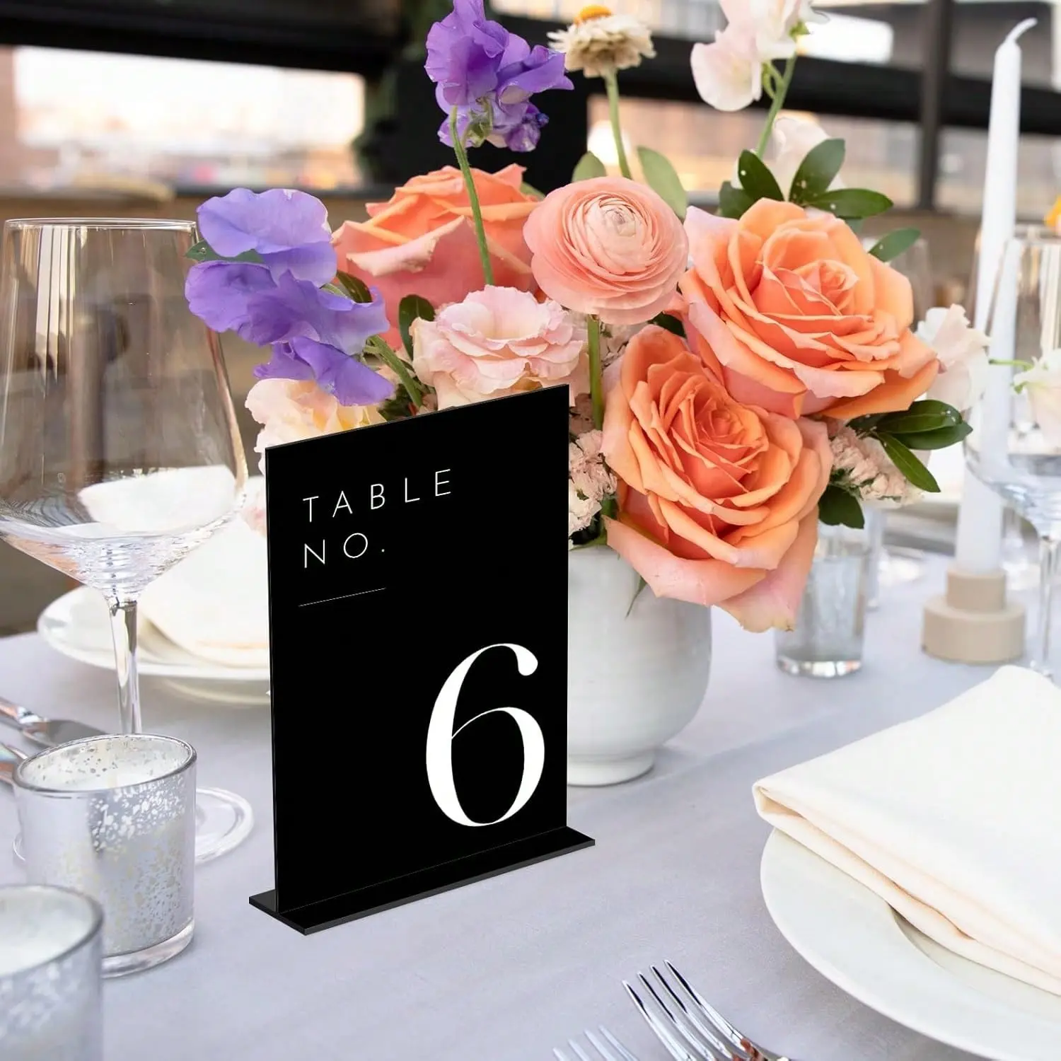 Black Wedding Table Numbers  with Stands, 5"x7" Black Acrylic Table Numbers with White Font, Acrylic Plaque Sign, Perfect, Acrylic Plaque Decor