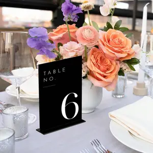 Black Wedding Table Numbers  with Stands, 5"x7" Black Acrylic Table Numbers with White Font, Perfect