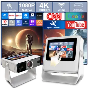 7" Touch Screen Projector, Native 1080P HD, WiFi 6 Bluetooth 5.2, Auto Focus Keystone, Phone Screen Mirroring Supported, Smart Android, 4K Support, Built-in Speaker, Home Bedroom Garden