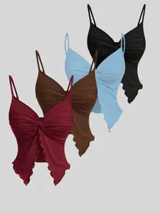Classic essential multi-color combination versatile butterfly shape Sleeveless for women casual versatile adjustable Spaghetti Strap suspender 4-piece set Tops