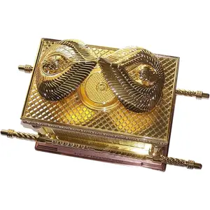 Large Ark of The Covenant on Copper Base with Intricate Gold Design and Detailed Features for Elegant Home Decor Religious Ornaments