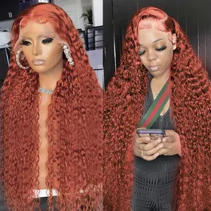 Ginger Orange Wig Human Hair 13x6 13x4Deep Wave Lace Front Wigs Human Hair Ginger Orange Curly Human Hair Wig 180 Density Colored with Hairline for Black Women