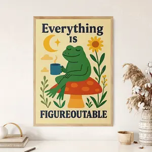 "Everything Is Figureoutable" Wall Art Print – Frog Coffee Quote Canvas Poster, Creative Home Decor for Bedroom, Living Room, Kitchen & Bathroom
