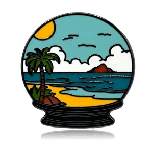 Tropical Beach Scene Snow Globe Enamel Pin