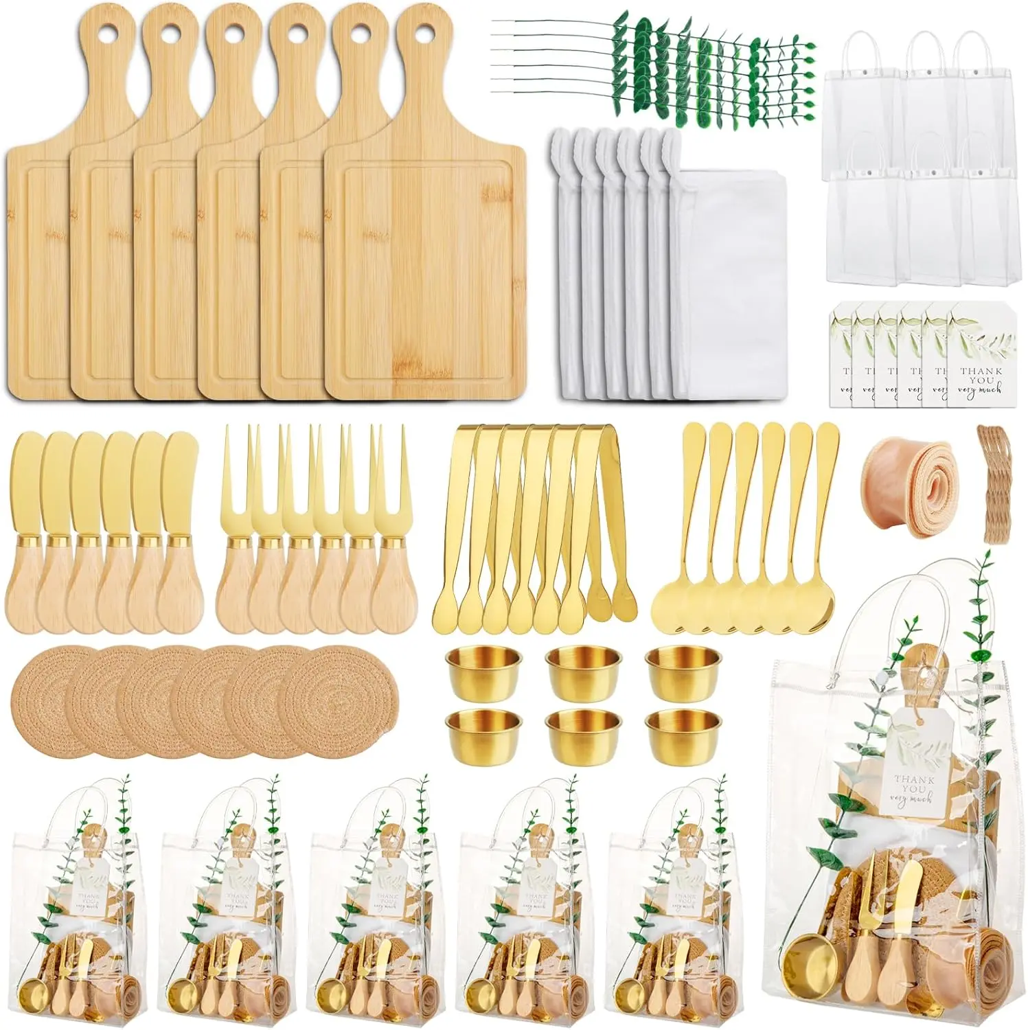 74 Pcs Baby Shower Prizes for Game Players 6 Set Cheese Board Fork Knives Coaster Towel Thank You Card and Gift Bags for Baby Shower Wedding Bridal Shower Favors
