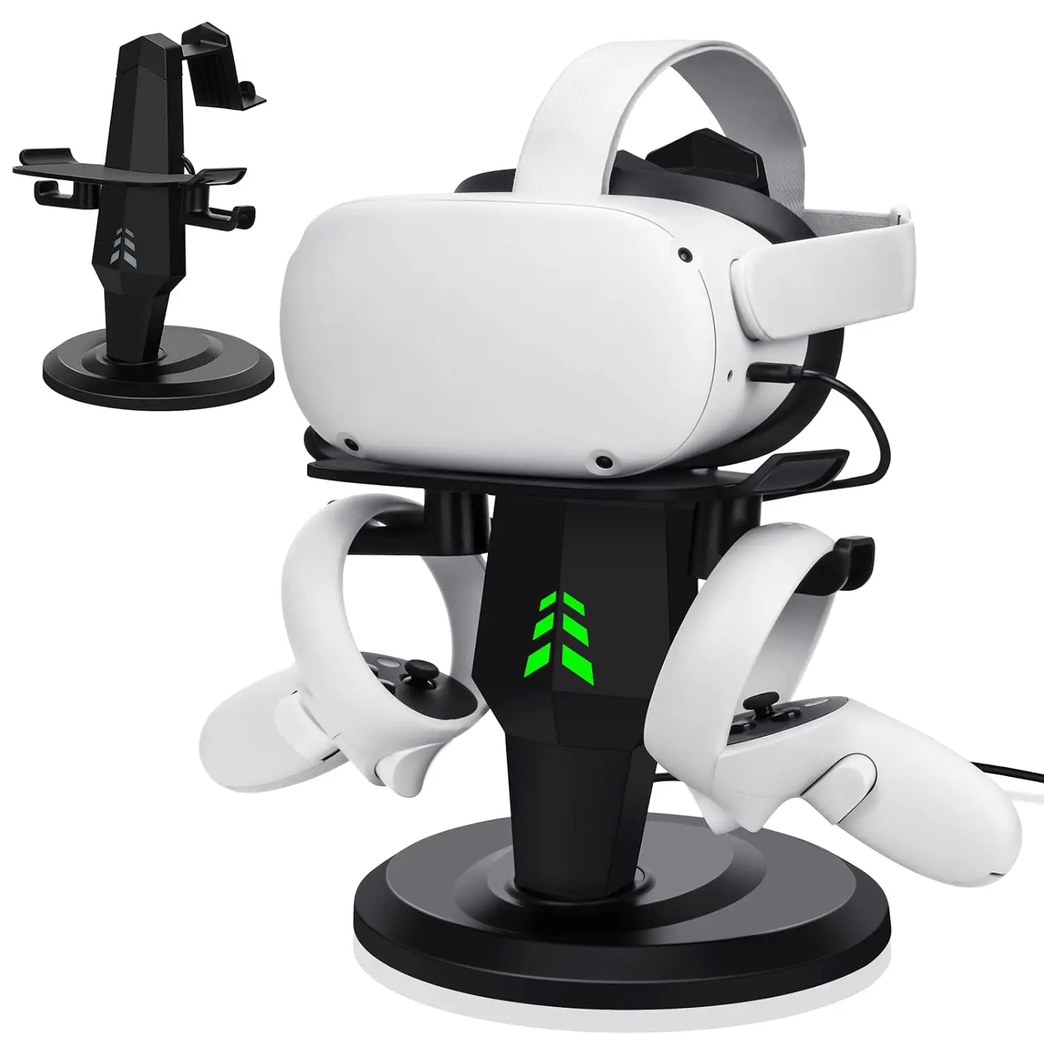 Chargeable VR Headset Charging Dock with Type C Charger - Stand for Meta/Oculus Quest 2, Rift/Rift S, HTC Vive, Valve Index Headsets, Touch Controllers, VR Accessories, LED Lights