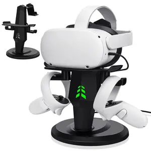 Headset Charging Dock, VR Display Stand for Meta/Oculus Quest 2, Rift/Rift S, HTC Vive, Valve Index Headset, Touch Controllers and VR Accessories, with LED Lights, Type C Charging Port