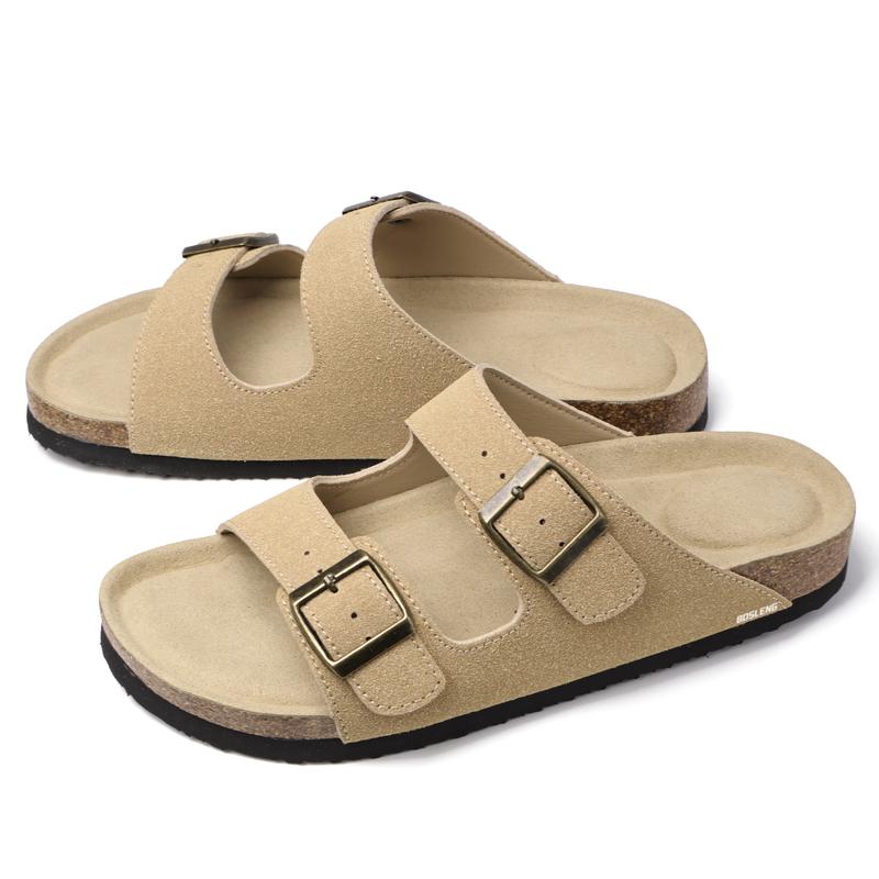 Women's Casual Slide Sandals With Cork Footbed Double Adjustable Buckle For Summer Everyday Wear