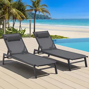 Outdoor Chaise Lounge Set of 2, Adjustable Reclining Patio Lounge Chairs with Wheels, Aluminum Frame Pool Lounge Chairs for Patio, Poolside, Beach
