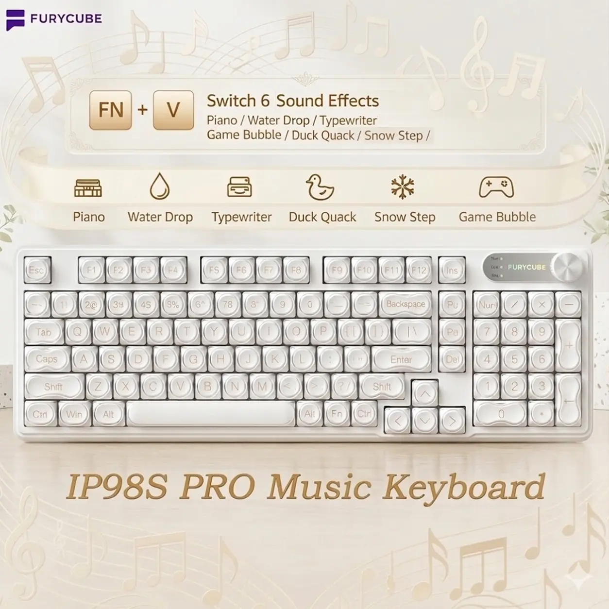 [NEW] FURYCUBE IP98S PRO Music Foundation Keyboard 98keys Wired Wireless Keyboard with Number Pad Silent Media Knob Custom RGB Backlit Ergonomic for PC MAC PS4 Xbox ONE Membrane keyboard Office Giftguide Silent