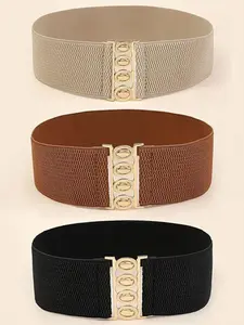Women's Wide Elastic Waist Belt Set, Vintage Stretch Dress Belts with Buckle, Colors
