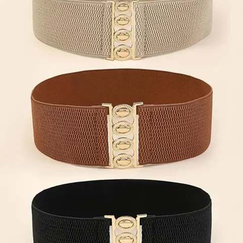Women's Wide Elastic Waist Belt Set of 3, Vintage Stretch Dress Belts with Buckle, Casual Style for Dresses, Multiple Colors, Fashion Belt