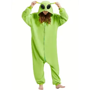 Unisex Alien Onesie, Cosplay Pajamas, Halloween Costume Jumpsuit With Hood, Comfortable Homewear For Women